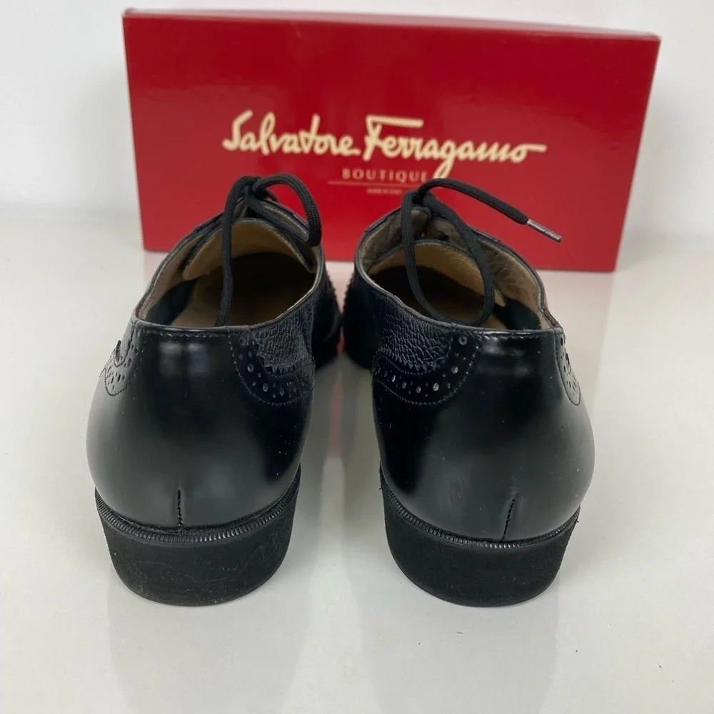 Salvatore Ferragamo Ferrara Women's 7 1/2 AA Black Leather Oxford Lace Up Shoes - Picture 11 of 14